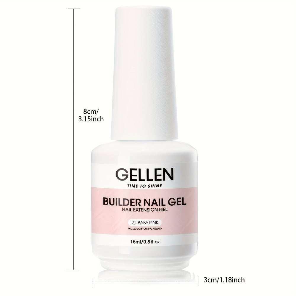 Gellen Builder for Nail Gel, 7-In-1 Clear Gel Builder for Nail Thickening 2pcs, LED for Nail Lamp Cured Hard Gel for Nail Strengthener Extension Gel Base Rhinestone for Nail Glue Gel Soak Off Gel Builder Base for Nail Art, 15Ml 0.51Fl Oz