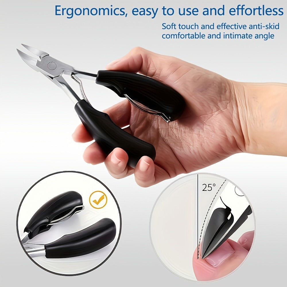 [Nail Care Set] 7pcs Nail Care Set, Suitable For Ingrown Toenails And Thick Toenails - Equipped With Nail File, Cuticle Nipper And Dead Skin Tool - Toenail Clippers With Angled Head & Curved Blades - Classic Black Handle For Men, Women & Elderly, Personal