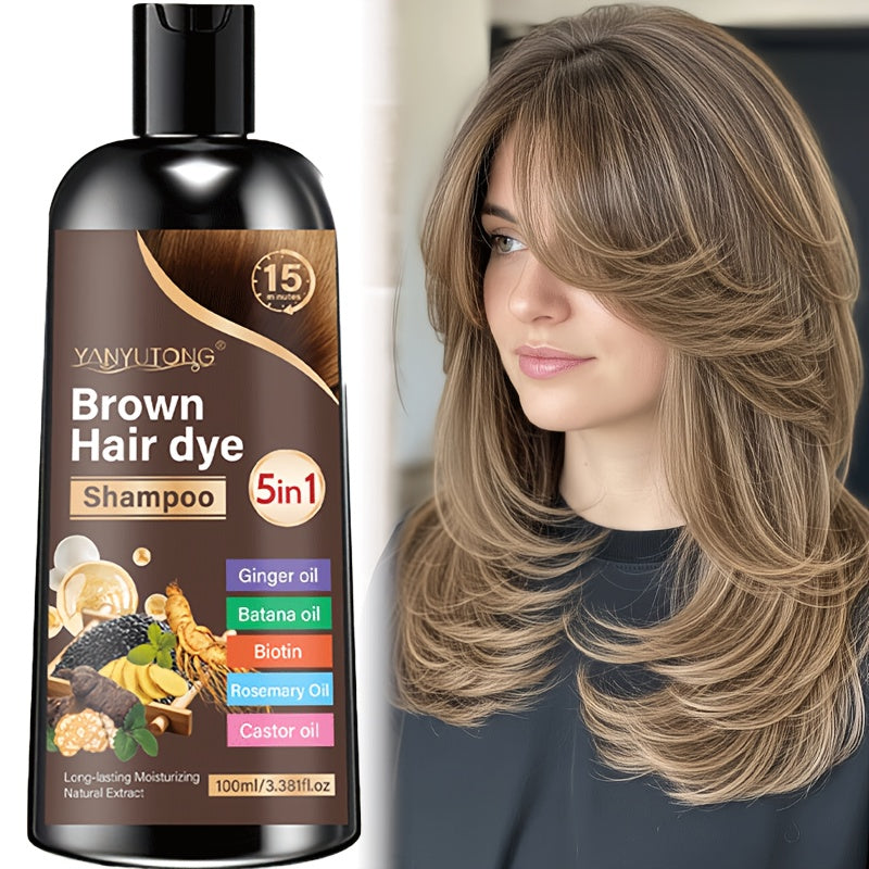 5-In-1 Triple Color Hair Dye Shampoo, Containing Ginger Oil, Biotin, Rosemary Oil, Castor Oil, And More. Gentle on The Scalp, Quickly Covers Gray Hair. Available in Black, Brown, And Chestnut Brown