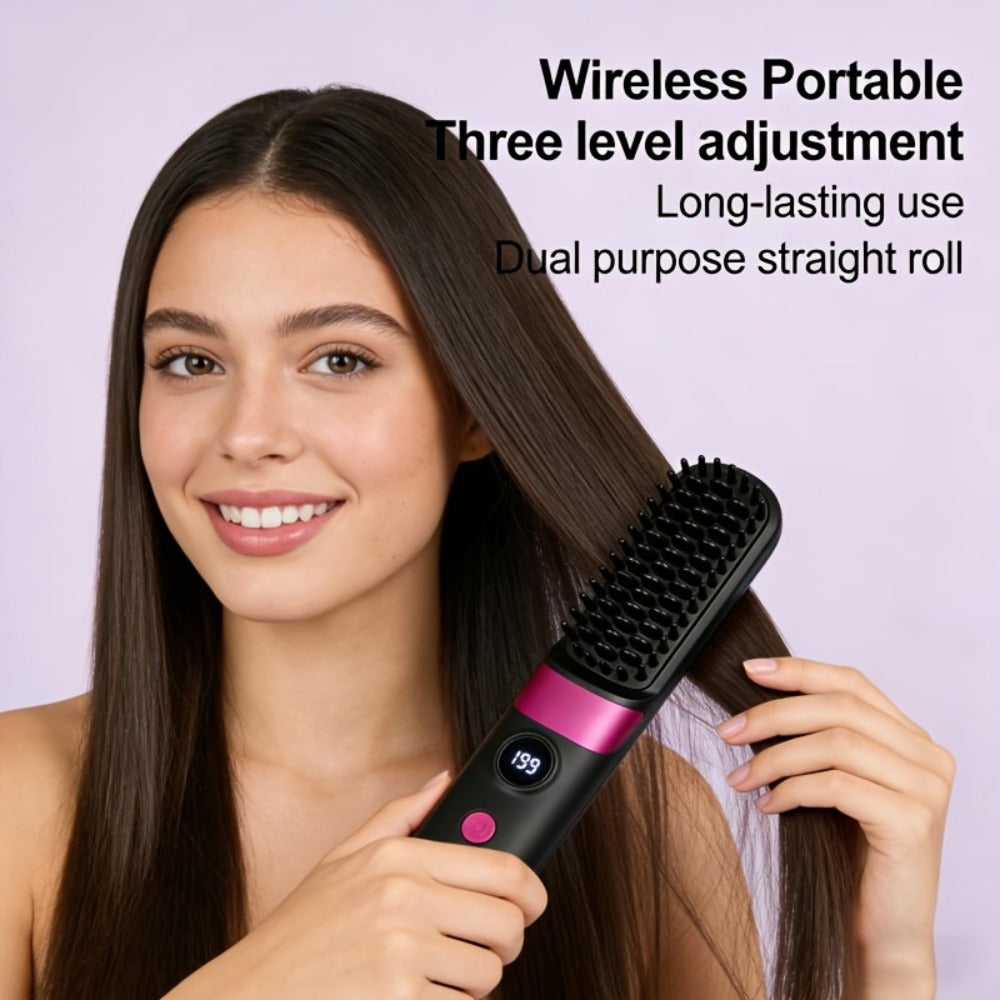 Straightening Brush, Portable Heated Comb, Travel Straightening Comb, Quick- Mini Cordless Straightening Brush, Heat Protection, Ideal for Travel And Daily Use, Suitable for Men's Beards And Women's Hair, Gift for Women And Men