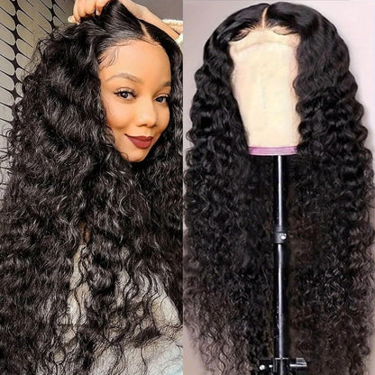Jerry Curly Lace Closure Wig Human Hair Glueless Pre Cut Pre Plucked Wear and Go Natural Color All Skin Tones Women Men 14-24 Inch