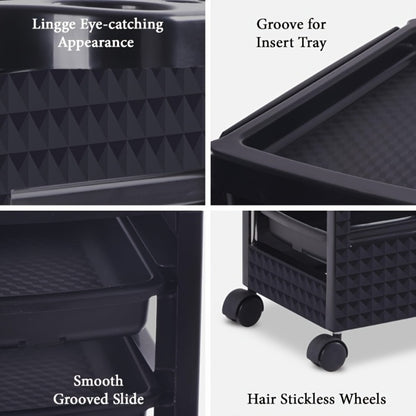 Salon Trolley with 5 Drawers & 4 Wheels - Professional Stylist Beauty Storage Cart for Hair Salon Barbershop Spa, ABS Rolling Organizer Rack with Smooth Swivel Casters, Black