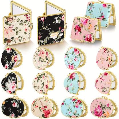 Compact Mirror Bulk 48 Pieces - Floral Pocket Mirror for Purse, Retro Folding Travel Mirror for Women & Girls, Flower Design Makeup Mirror Party Favor Gift Set, Vivid Style