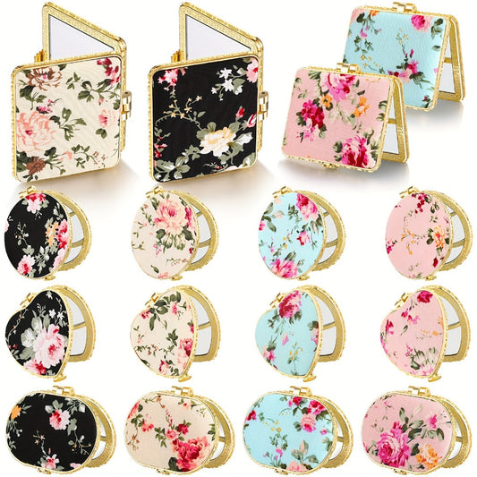 Compact Mirror Bulk 48 Pieces - Floral Pocket Mirror for Purse, Retro Folding Travel Mirror for Women & Girls, Flower Design Makeup Mirror Party Favor Gift Set, Vivid Style