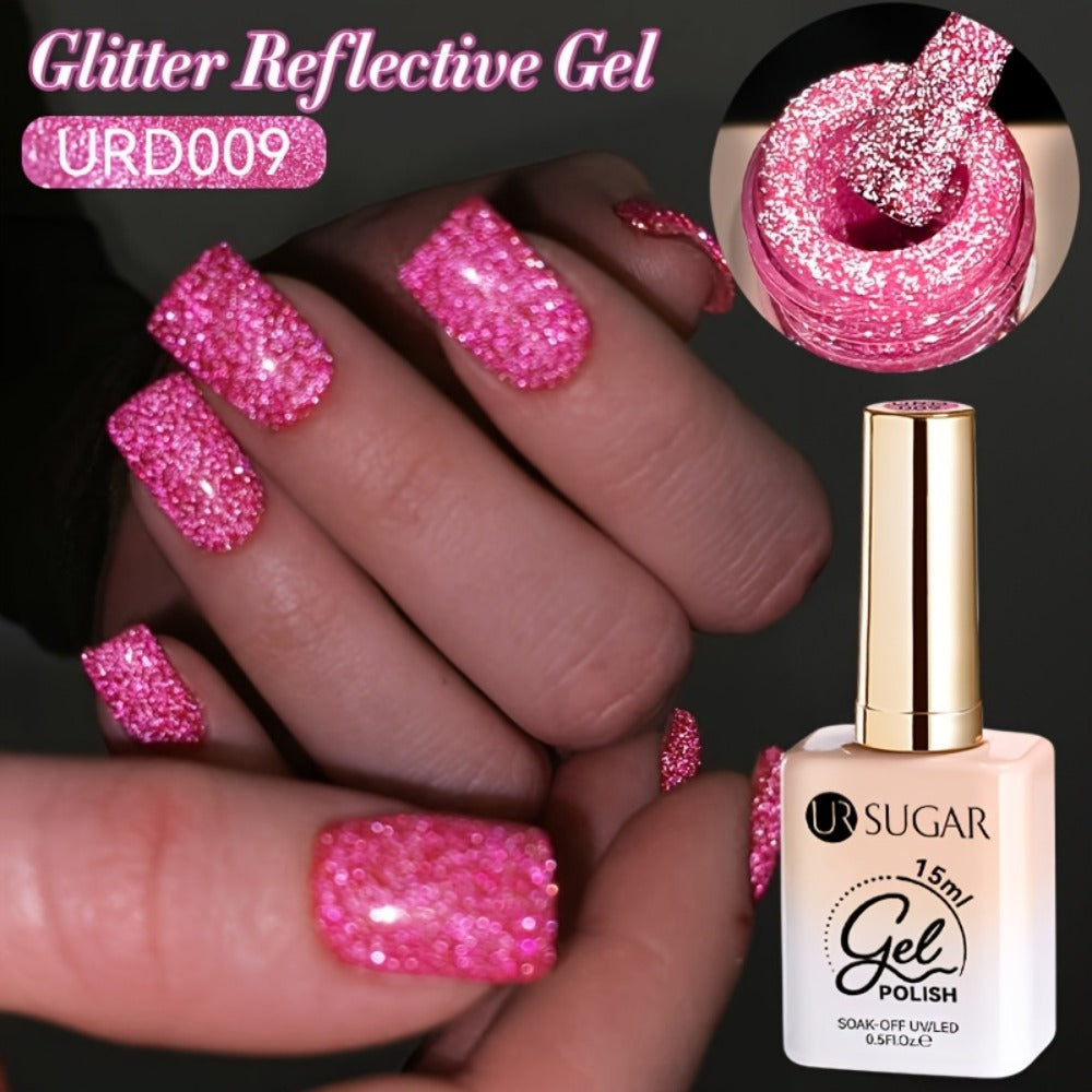 UR SUGAR 0.51oz Shiny Reflective Gel Nail Polish Fluorescent Dark Flashy Shinning Glitter Semi Permanent Nail Art Neon Soak Off LED Lamp Gel Varnish Manicure
