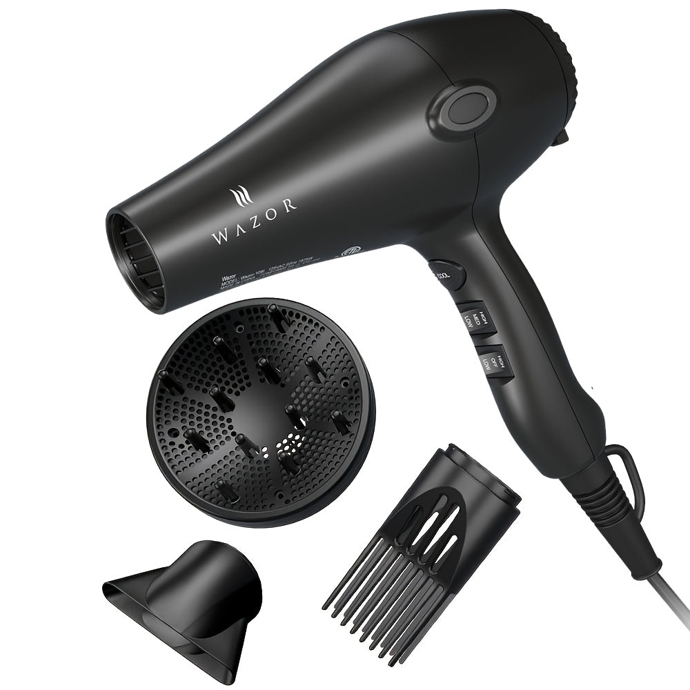 Powerful Hair Dryer 1875W Ionic Blow Dryer with Diffuser And Contractor, Dry Hair Fast with Less Frizz, Shine, 3 Heat/2 Speed for Optimal Styling, AC Motor Pro Hair Dryer with ALCI Plug, Black