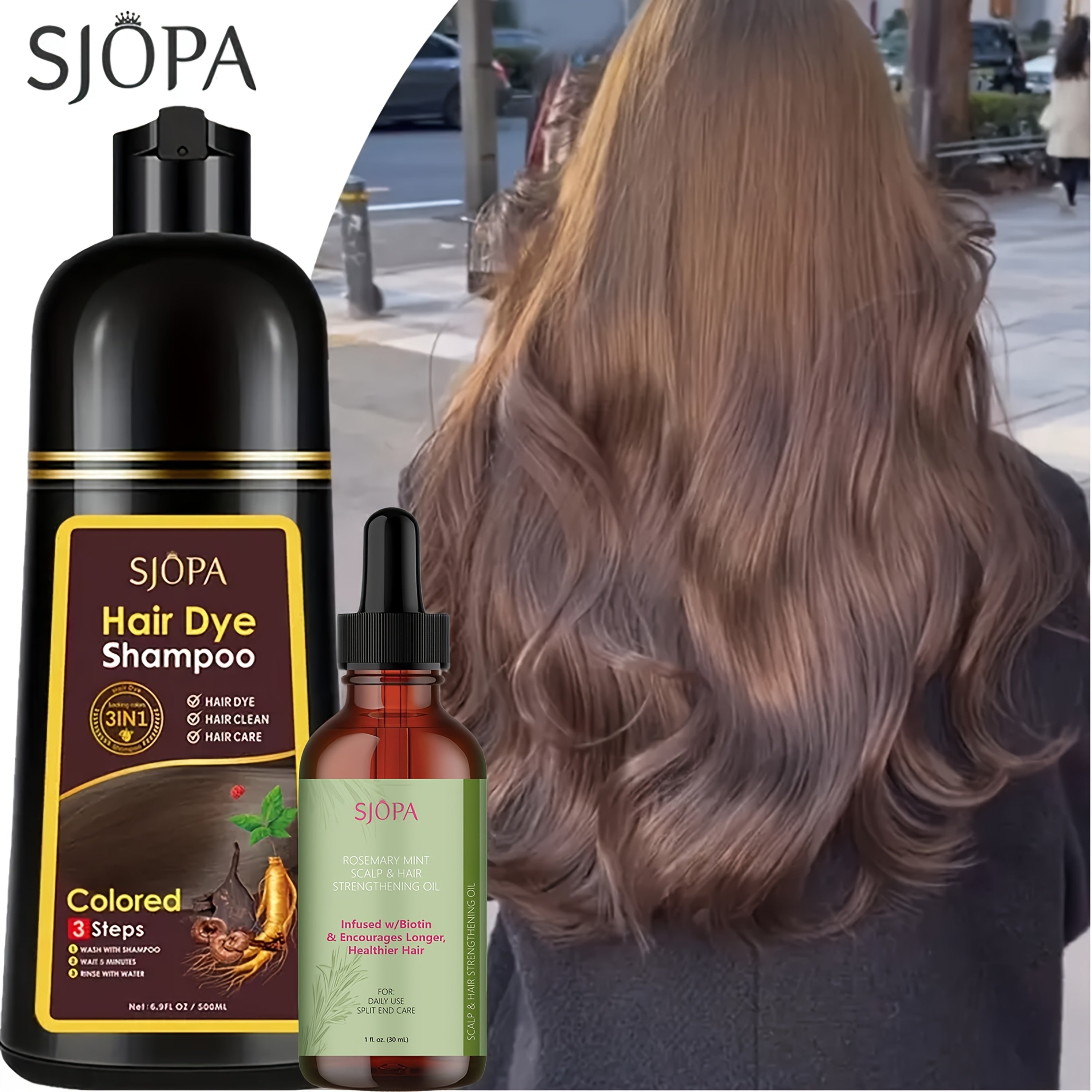 SJOPA Multi-Effect Hair Dye Shampoo, Instant Hair Coloring And Conditioning, 16.9oz. Safe And Natural Hair Dye Shampoo Essence, No Irritating Odor, Suitable for Both Men And Women, Perfect Gift for Valentine's Day And Mother's Day.
