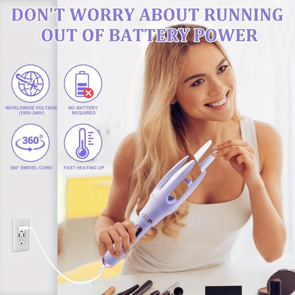 Automatic Hair Curler Rotating Barrel Electric Auto Curling Iron with US Plug Ceramic Tourmaline Hair Waver for Women Mom Birthday Gift Purple