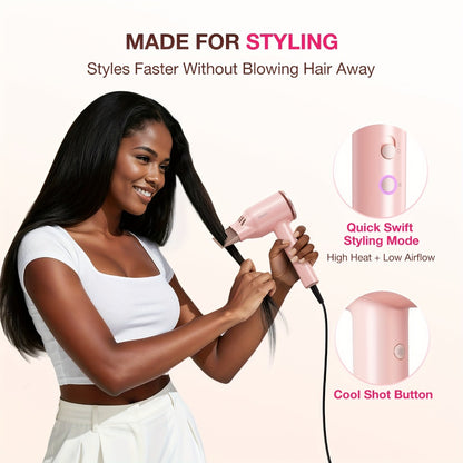 Hair Dryer with Diffuser for Curly Hair 1875W Ionic Blow Dryer - Lightweight Portable Professional Styling for Women Men Travel Gift Gray White