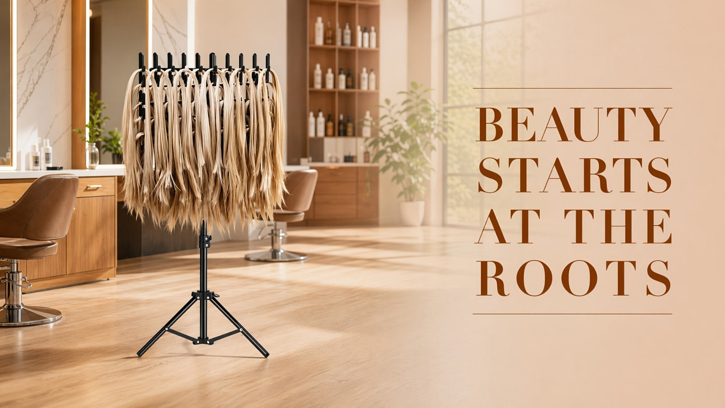 Braiding Hair Rack Standing Hair Extension Holder Hanger Height Adjustable Foldable 144 Strands Organizer for Knotless Box Braids Cornrows Hairstylists