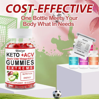 Apple Cider Vinegar Gummies with Pomegranate, Beet Juice & B12 - Keto ACV Gummies for Weight Management, Digestion & Energy - Vegan Probiotic Supplement for Men & Women, 60 Gummies