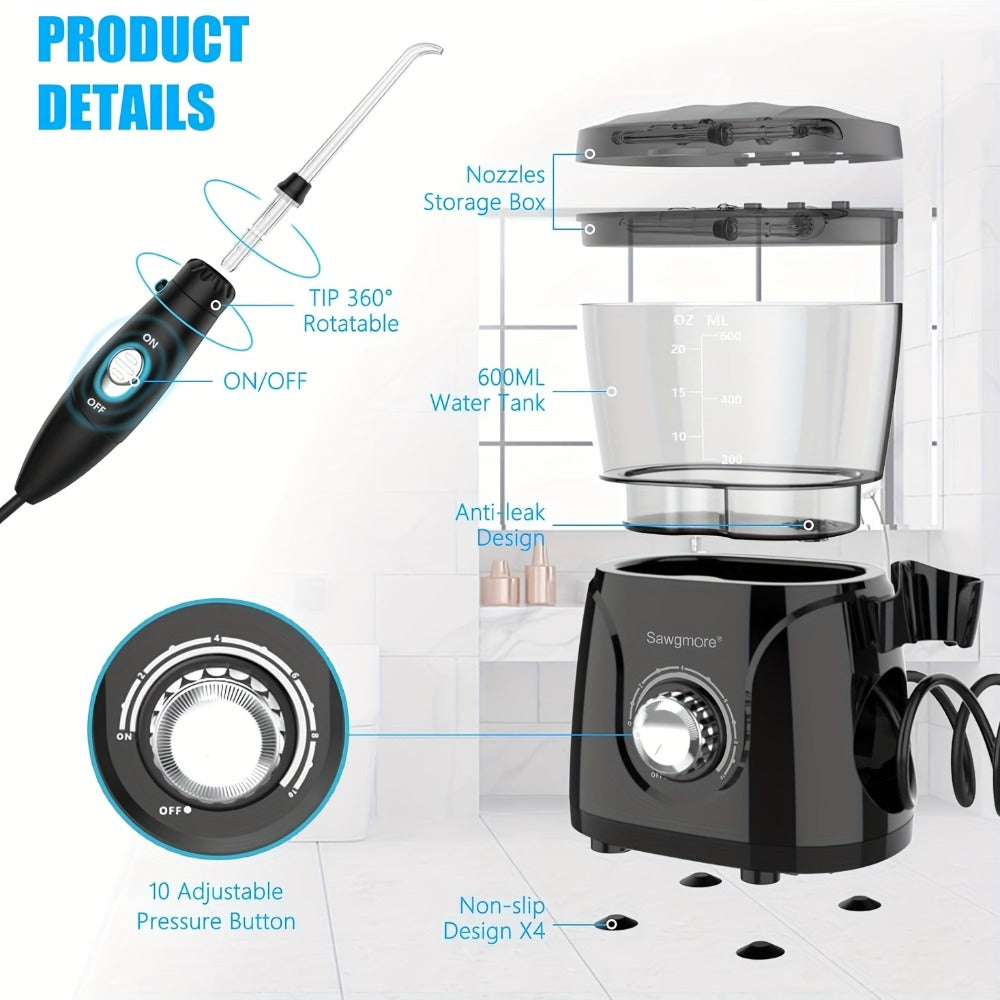 FC166 Father'S Day Gift, Water Flosser for Teeth/Braces, 20.29 oz Large Capacity, 10 Adjustable Pressures, 8 Home Nozzles Professional Oral Irrigator for Teeth Clean, IPX4, Electric Household Desktop Water Flosser&Electric Toothbrush, Holiday Gifts