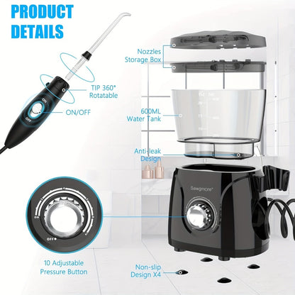 Water Flosser for Teeth & Braces 600ml Large Tank 10 Adjustable Pressure Levels 8 Nozzles IPX4 Waterproof Professional Oral Irrigator Desktop Electric Dental Flosser for Adults Family Use