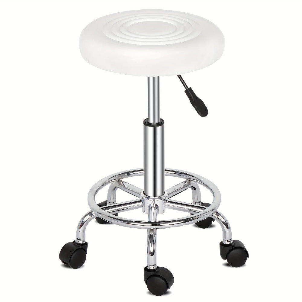 360-Degree Round Salon Stool with Backrest And Lines, Professional Adjustable Height Salon Stool, Modern Bar Stool Swivel, Armless Bar Chair for Kitchen, Dining Room, Living Room, Bistro, Spa