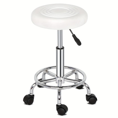 Adjustable Salon Stool with Backrest — 360-Degree Swivel, Height Adjustable, Professional Saddle & Round Style for Salon, Spa, Barber, Kitchen, Bistro, Black & White