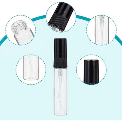 Mini Glass Spray Bottles 5ml 50 Pack Fine Mist Atomiser Empty Refillable Travel Perfume Bottles Black for Perfume Cologne Essential Oil Cosmetics Toiletries
