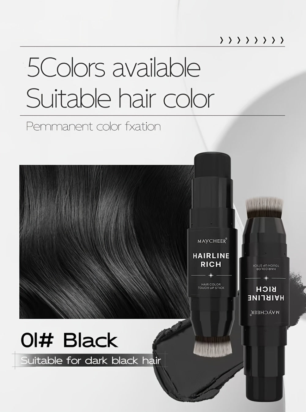 Hair Color Pen Root Touch-Up Stick with Brush | Waterproof Temporary Gray & White Hair Coverage | Plant Squalane Formula | Fast Seamless Application | 3 Shades