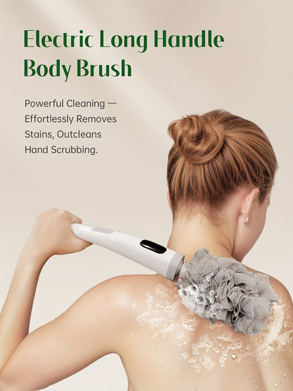 Electric Body Scrubber Brush with 3 Replaceable Heads - Dual Speed Shower Back Cleaner African Bath Sponge for Skin Exfoliation Cleansing & Massage