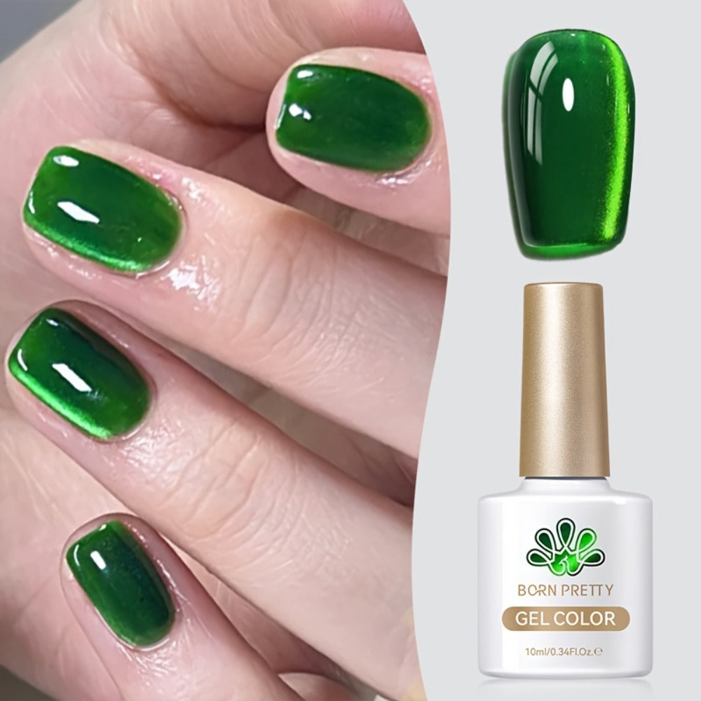 BORN PRETTY 0.34oz Imperial-Green Cat Magnetic Gel LED Soak-Off Gel for DIY Manicure, Long-Lasting, for Women And s