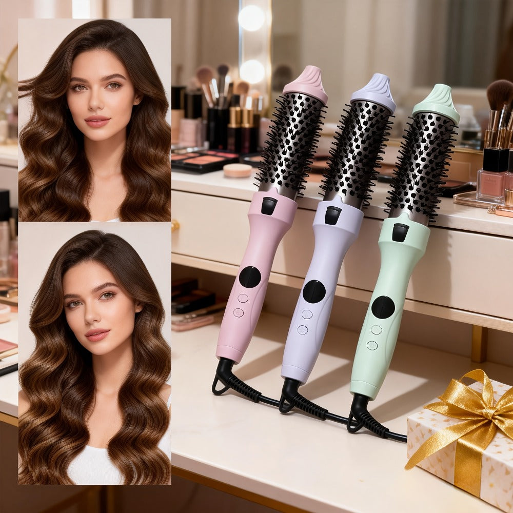 Thermal Air Brush, Straight & Curling 2-in-1 Blowout & Natural Curls, Negative Ion Tech for Frizz-Free, Temp Control & Lightweight for Travel/Gift