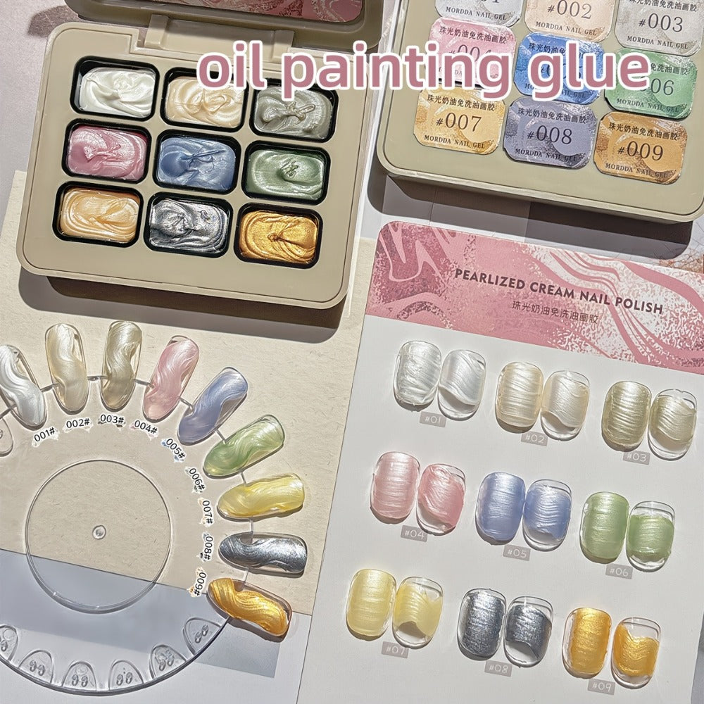 MORDDA Nine Grid Pearl Cream Oil Painting Gel - A Nail Gel Featuring a Spiral Design Ideal for Shell-Shaped Nails, Showcasing a Pearlescent Shimmer And a Mother-Of-Pearl Texture, Perfect for Salon Nail Art And Projects