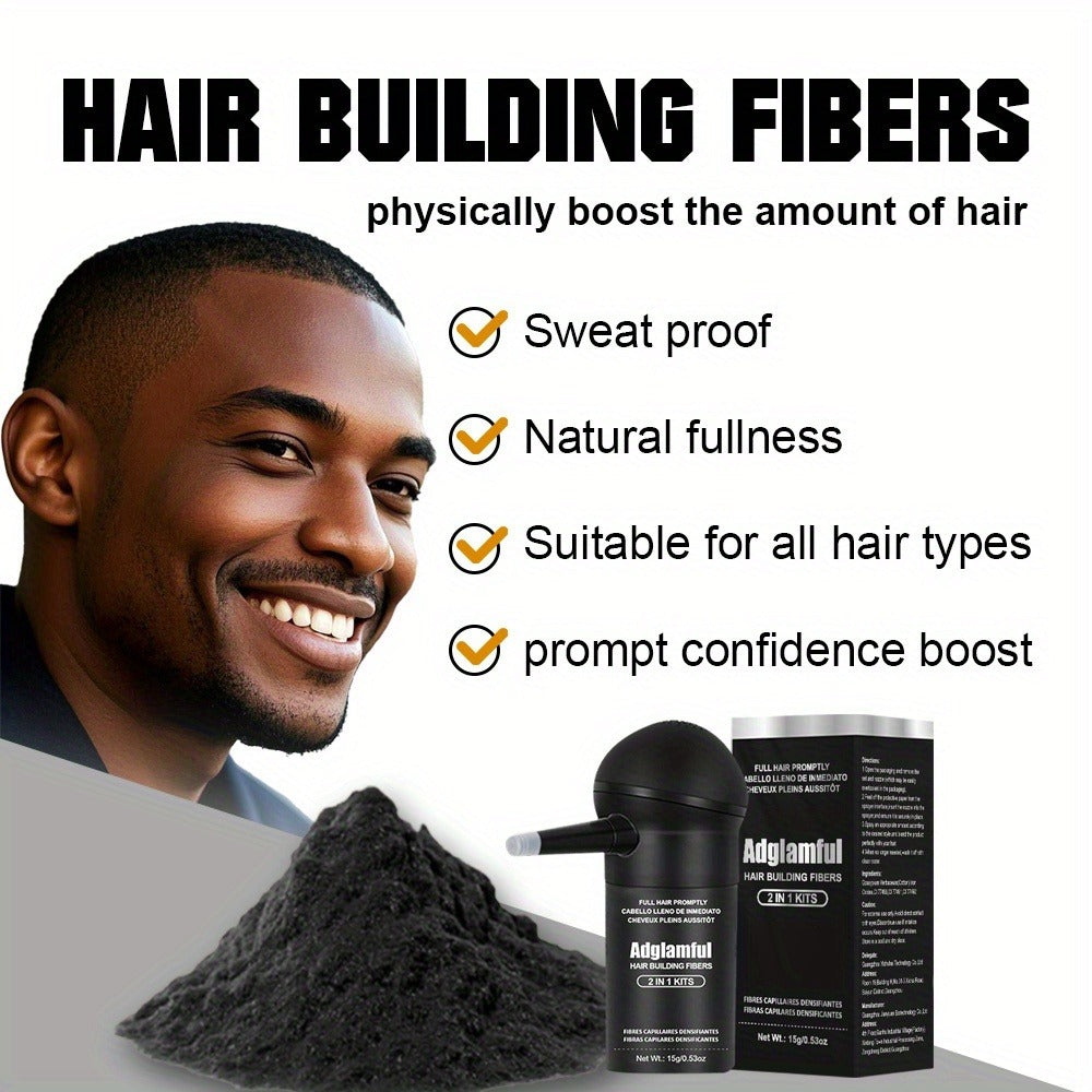 Hair Building Fibers 2-in-1 Kit 15g - 1-Second Adsorption Natural Invisible Thinning Hair Concealer | Covers Gray | For Men & Women | 4 Shades