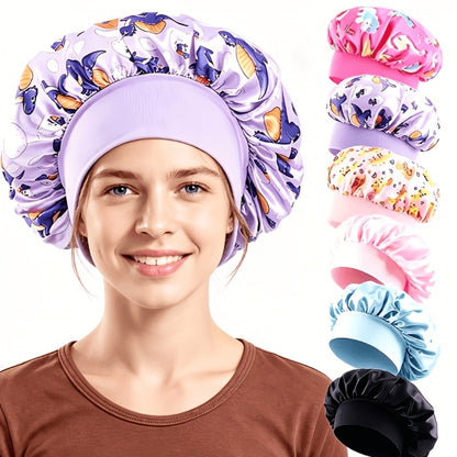 Shower Caps 6 Pack Unicorn Colorful - Adjustable Reusable Printed Shower Cap with Elastic Band for Women, Spa, Salon, Bath & Travel | Waterproof Hair Cap Set