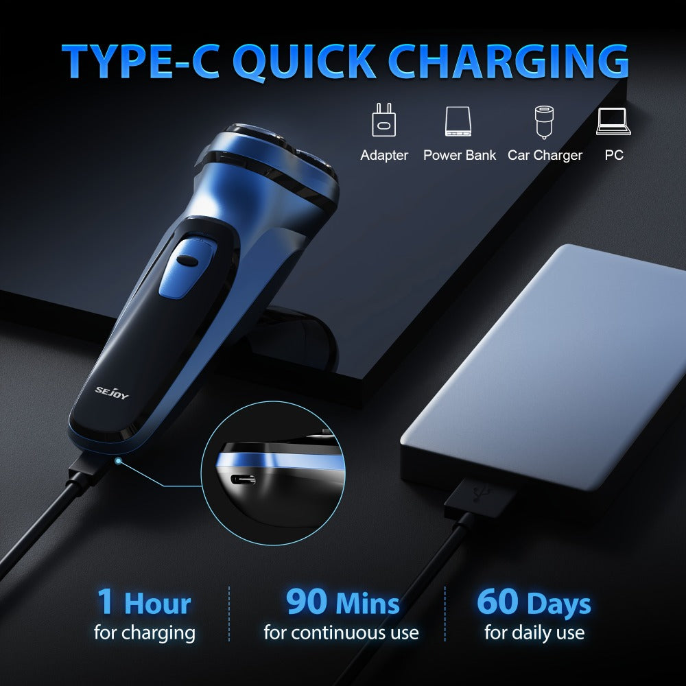 Sejoy Men' Cordless Electric Razor - Fast-Charging Rechargeable - Face Shaver with Washable Heads, Portable Shaving Machine Suitable for Travel & Daily Use - Ideal Gift for Men (Best)