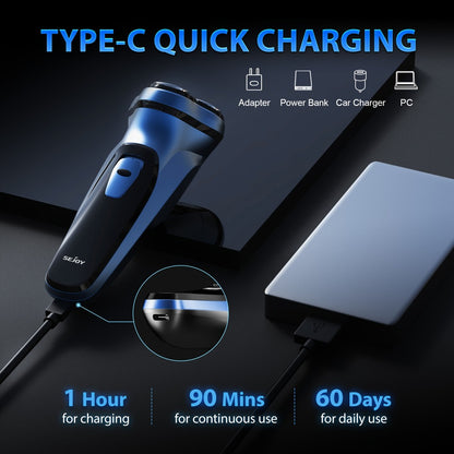Electric Razor for Men Cordless Rechargeable Fast Charging Face Shaver with Washable Heads - Portable Electric Shaving Machine for Travel Daily Use Gift for Him