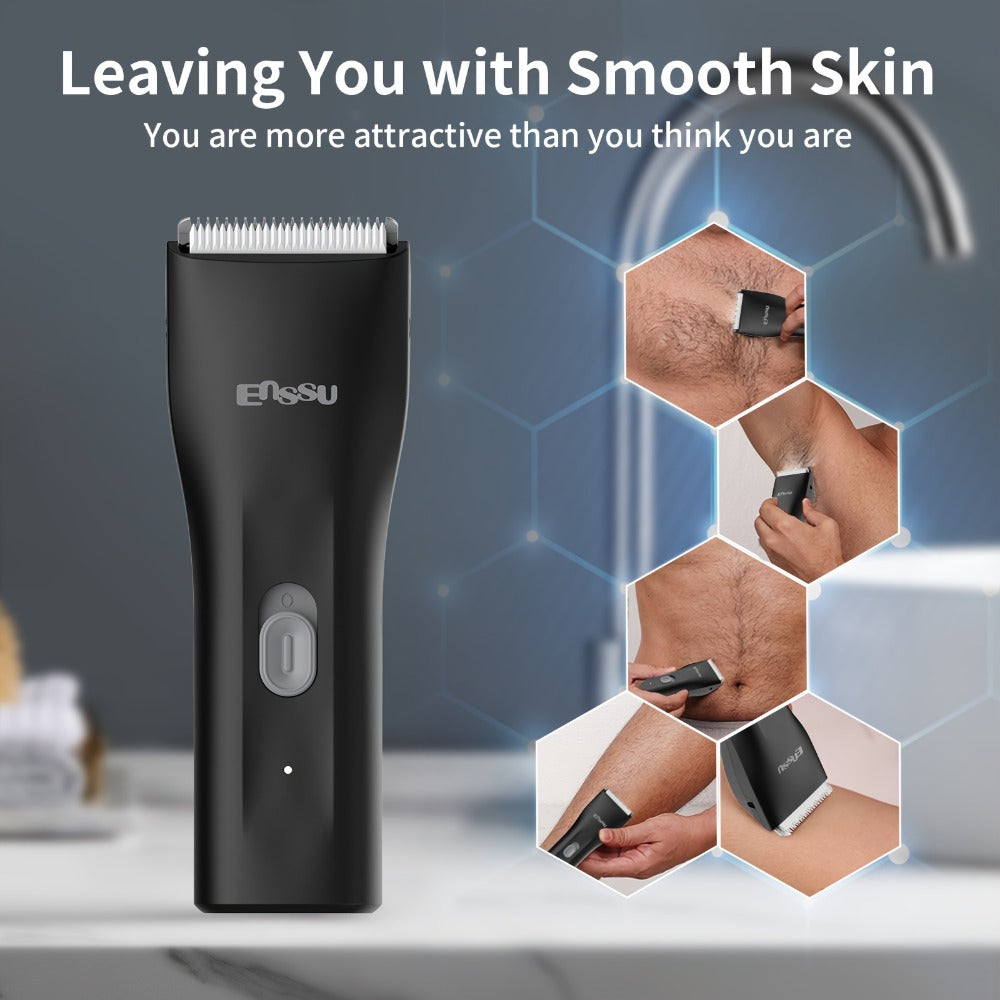 Ball Trimmer for Men - IPX7 Body Hair Trimmer, Ceramic Blade, LCD Battery Display, Replaceable Blade Head, Electric Groin & Pubic Shaver ES006