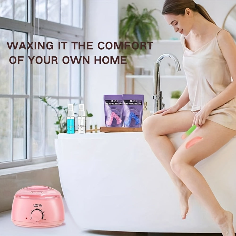 Wax Warmer Kit with 43 Accessories — Pink Wax Beads Hair Removal Set for Women & Men, Wax Pot for Face, Eyebrow, Body, Brazilian & Bikini | Home Salon Waxing Machine