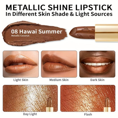 Metallic Lipstick Set 3 Pcs – 24-Hour Smudge-Proof & Transfer-Resistant Lip Color by Oulac, Lightweight Full-Coverage Lips Makeup, Long-Lasting Glossy Finish, 12.9G/0.45oz