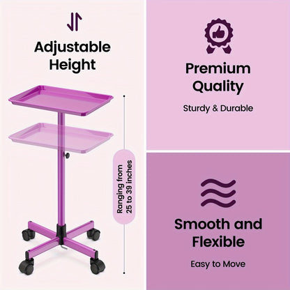 Salon Rolling Tray on Wheels — Premium Aluminum Adjustable Hairdresser Cart, Tattoo Tray, Spa Service Trolley for Nail Tech, Barber, Beauty Studio, 6 Colors