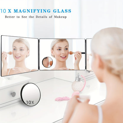 Self Hair Cutting Mirror 360° View 3-Way Anti-Fog HD Glass with 10X Magnifying Mirror - Height Adjustable Door Wall Table Mount DIY Barber Mirror for Home