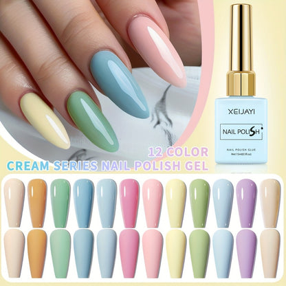 Gel Nail Polish Set 12 Colors | Candy Macaroon Bright Nails Semi Permanent Soak Off UV LED Nail Art Kit | Spring Summer Nail Gel for Salon & DIY Manicure 0.51oz