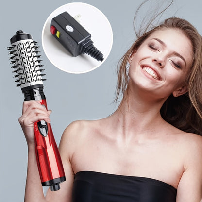 Hot Air Brush 2-in-1 Rotating Styling Comb — Curl & Straighten in One Step, Salon Blowout Results at Home, Works on All Hair Types, Red & Purple