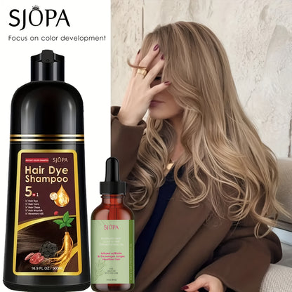 Color Dyeing Shampoo 5-in-1 Instant Hair Color Conditioner 16.9oz - SJOPA Safe Natural No Pungent Smell Unisex Hair Dye Shampoo Serum for Men Women Gift
