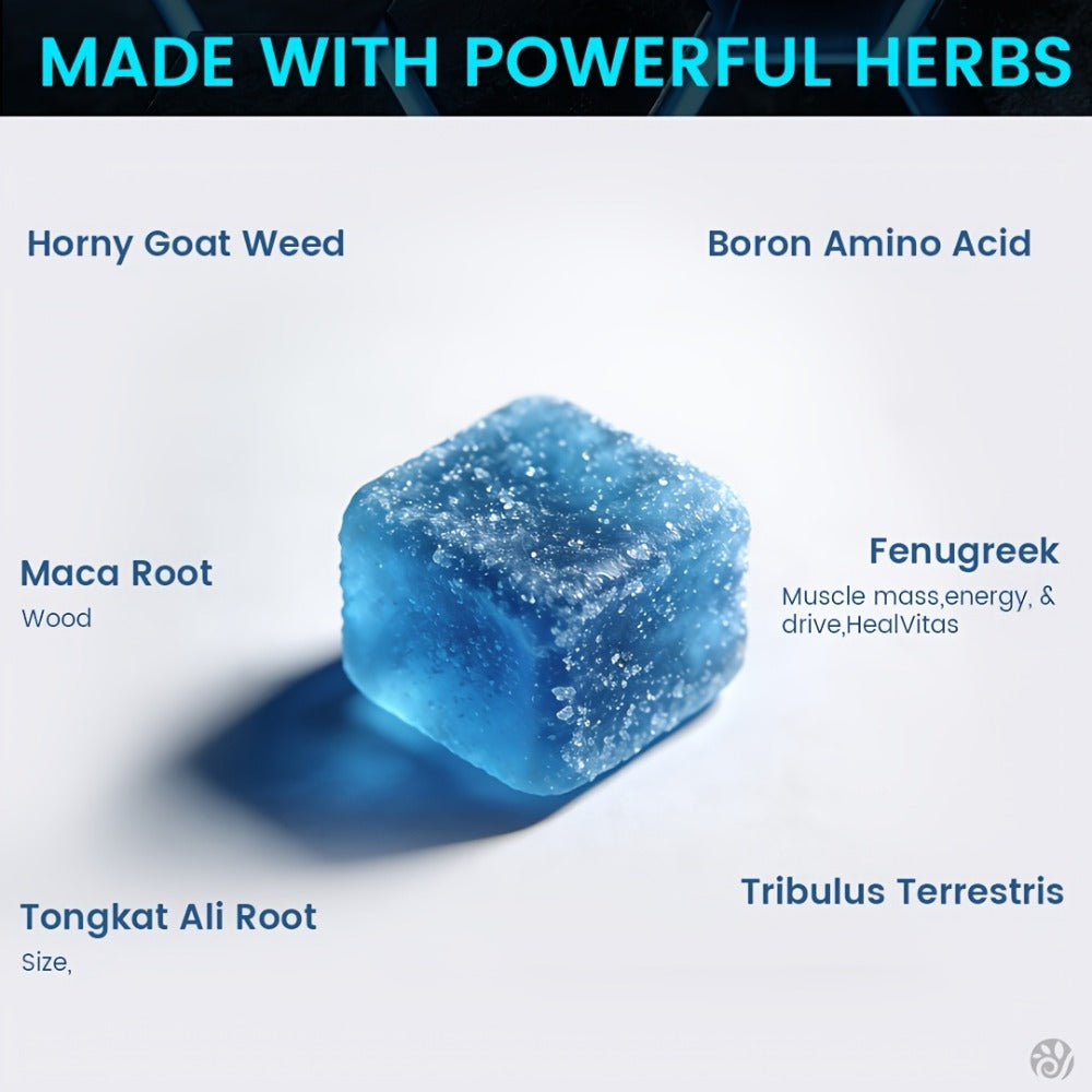 Men's Vigor Long Gummies, Male Performance - Blue Chew Gummies for Male, Fast Acting Supplement for Men+Drive, Strong Wood, Size, with Shila, Maca, Blueberry Flavor-1pc/2pcs/3pcs