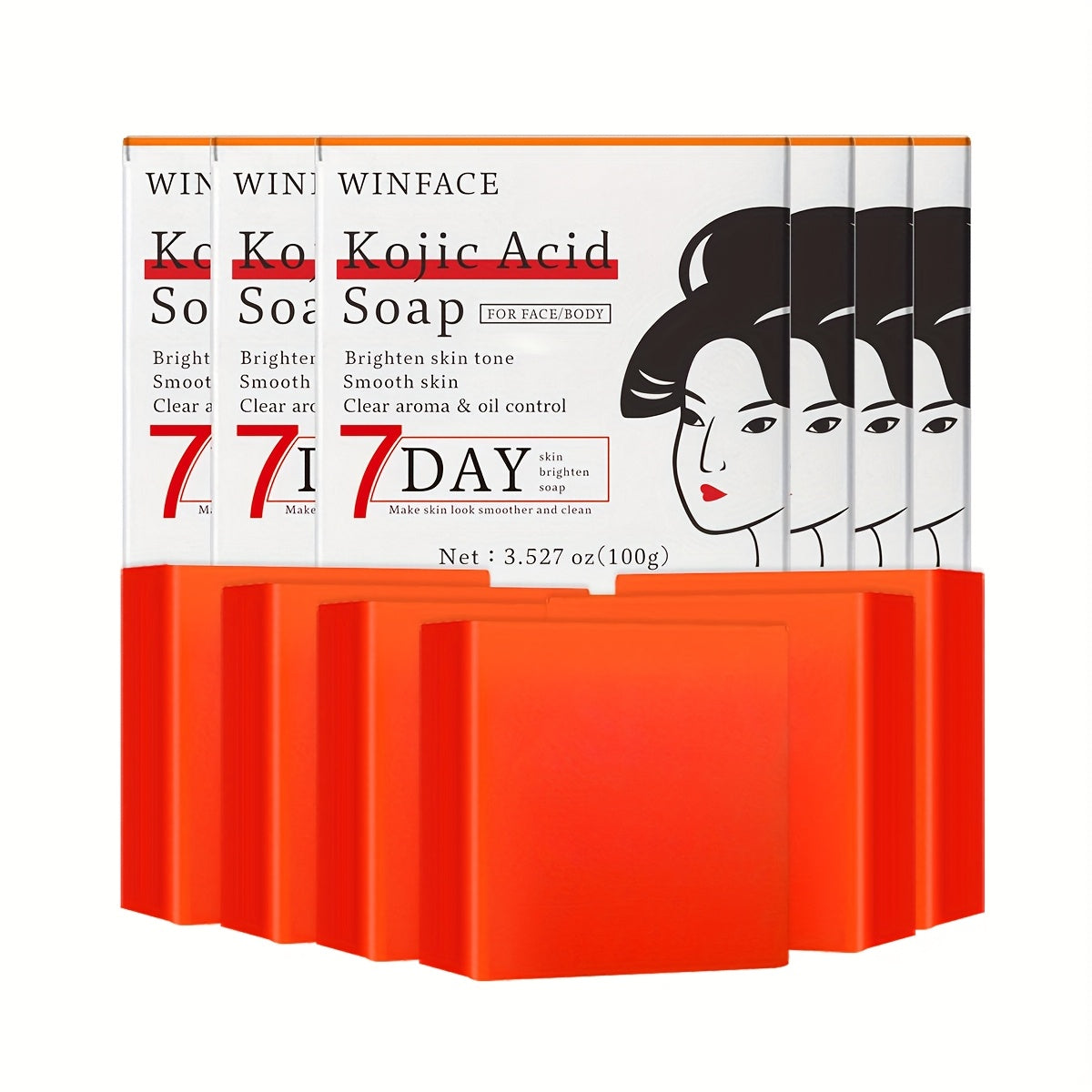 6pcs 100g Kojic Acid Soap - Brighten Skin Tone, Moisturizing, Oil Controlling Soap For Hand, Face, Bath - Natural Orange Flavor, Essential Oil, Gentle Cleansing, Halloween, Thanksgiving, Christmas Gift