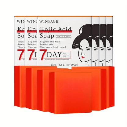 Kojic Acid Soap for Skin Brightening – 6-Pack 100g Bars with Rose & Glycerin | Oil Control, Moisturizing Gentle Cleanser for Face, Hand & Body | Natural Orange Scent Dark Spot Soap, Skin Tone Corrector