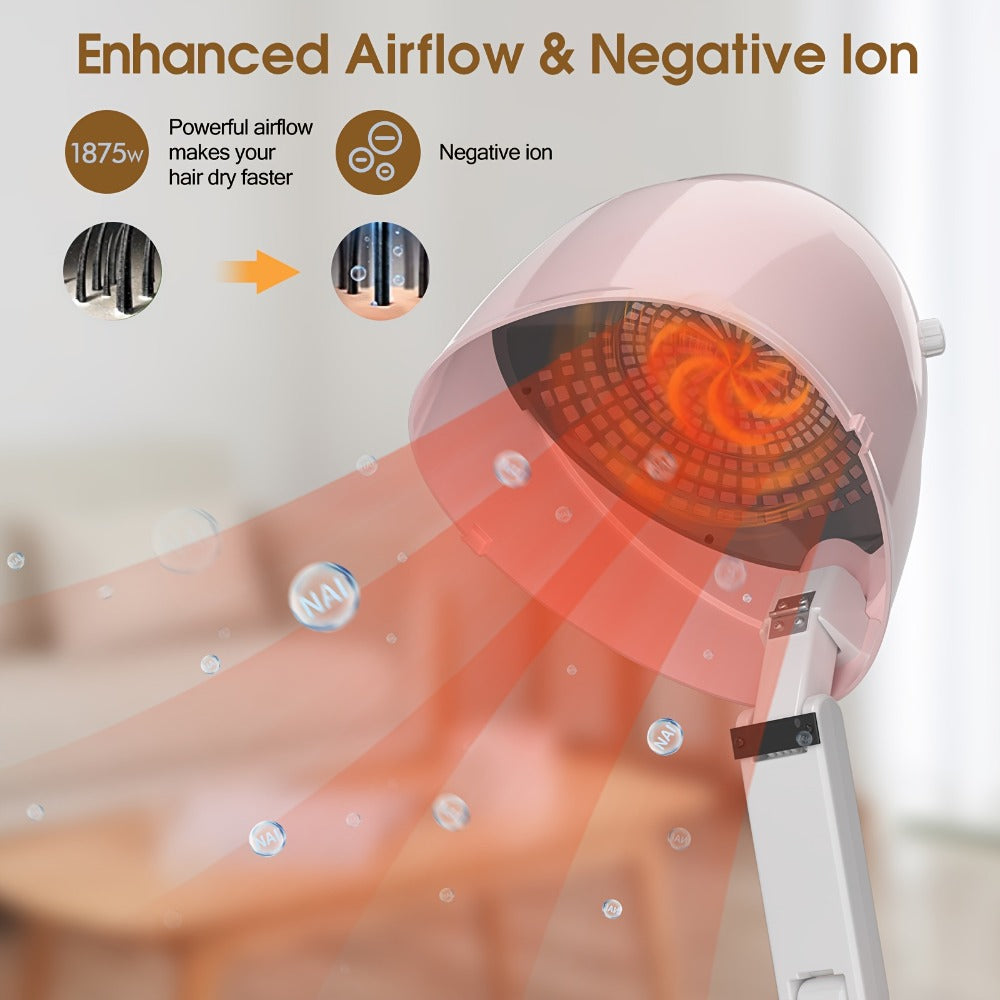 1875W Ionic Hooded Hair Dryer Bonnet with 3 Settings, Professional Sit Under Hair Dryers for Women with Ceramic Technology, Portable Hair Dryer with Hood, Hooded Dryer for Home & Salon