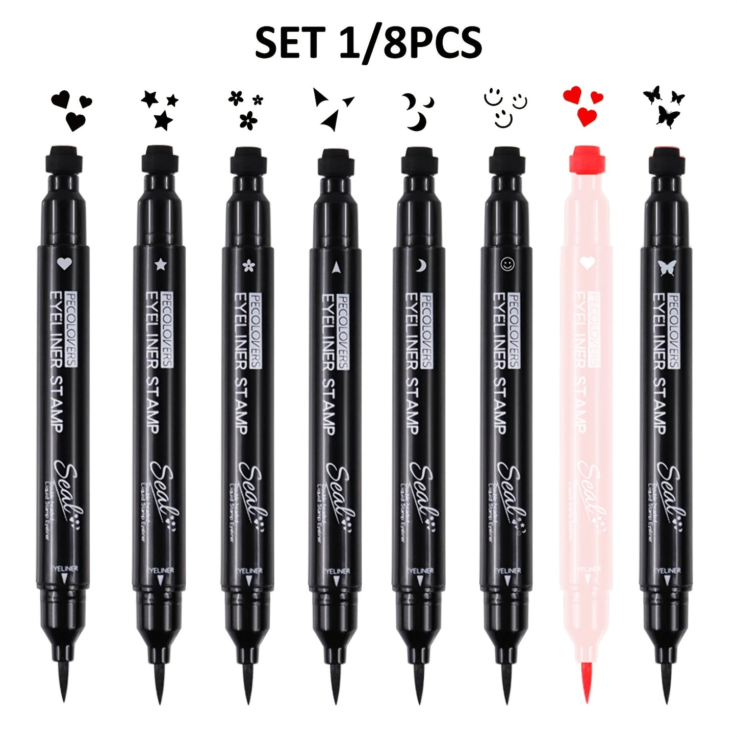 Eyeliner Stamp Pen Double-Ended 8 Styles - Quick Dry Waterproof Liquid Eyeliner in Red & Black, Lazy Wing Liner for Precise Effortless Eye Makeup