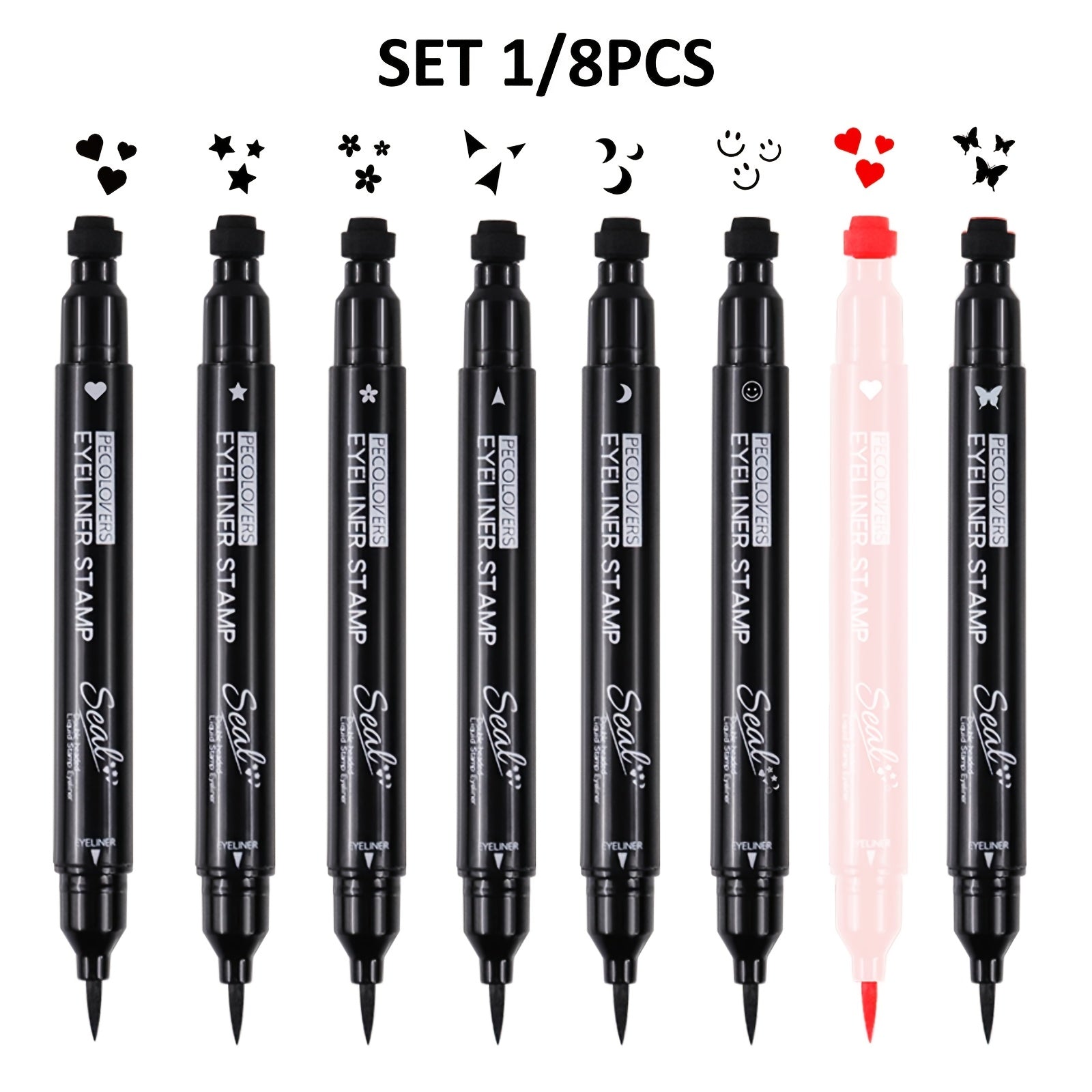 [Quick Dry Waterproof] 8 Styles Eyeliner Stamp Red Black Liquid Eyeliner Pen Double-Ended Lazy Eye Liner Pencil Quick Dry Waterproof Eye Makeup