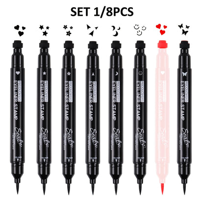 Eyeliner Stamp Pen Double-Ended 8 Styles - Quick Dry Waterproof Liquid Eyeliner in Red & Black, Lazy Wing Liner for Precise Effortless Eye Makeup