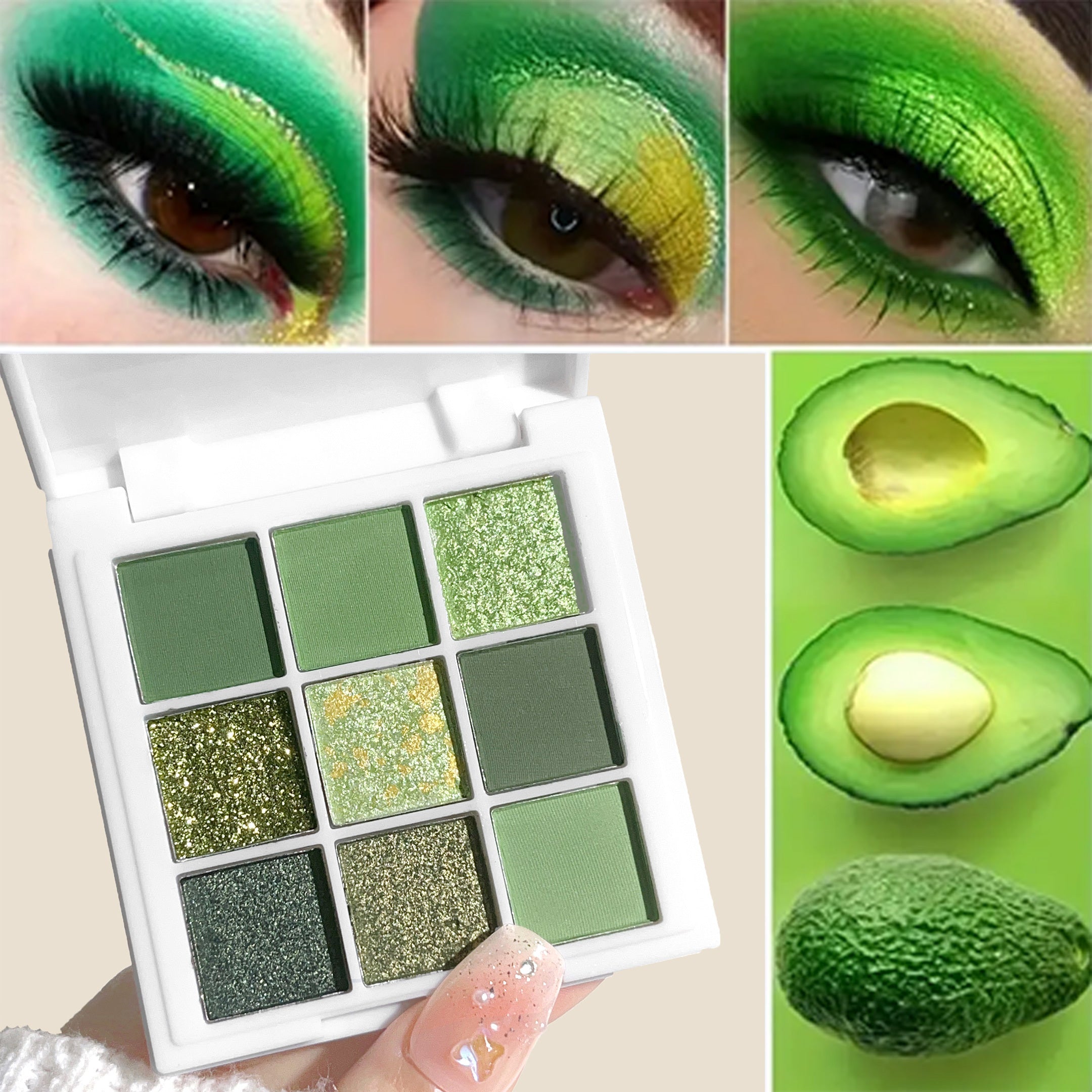 [Valentine's Day Gifts] Avocado Green 9-Color Eyeshadow Palette - Neutral Matte And Shimmer Effects, Three Textures in Forest Green Tones, High Pigmented Waterproof And Sweat-Resistant, Beginner-Friendly, Perfect for Valentine's Day Gifts, Parties, And Da