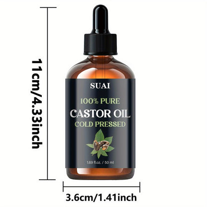 Castor Oil 100% Pure Cold Pressed 1.69oz for Hair Growth Eyebrows Eyelashes Skin Moisturizing Body Oil Plant Extract Hypoallergenic Smooth Soft Skin Care for Women Men