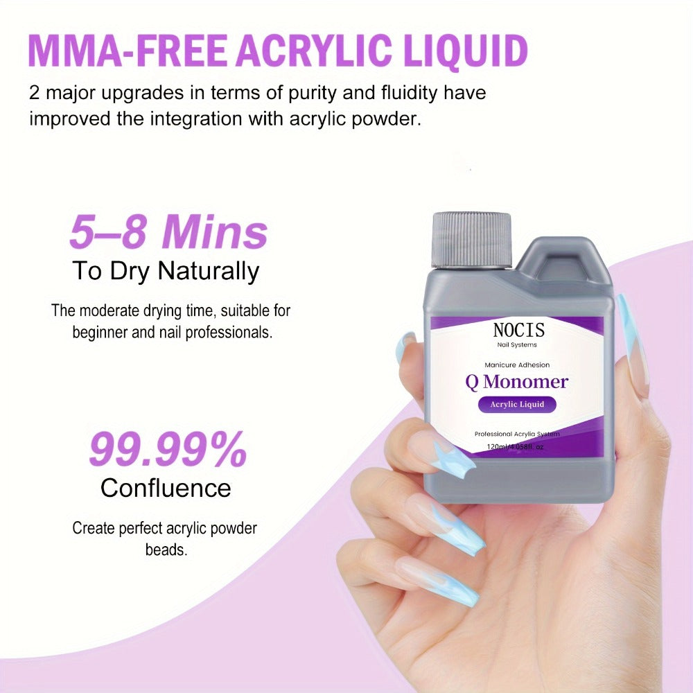 120G Professional Acrylic Nail Kit by NOCIS - Complete Starter Set, Pink Acrylic Powder, Monomer Liquid, Nail Brush, Nail Forms, for Nail Extension And Salon Use - Beginner Friendly, Easy to Use, Long-Lasting, And Salon-Quality Results