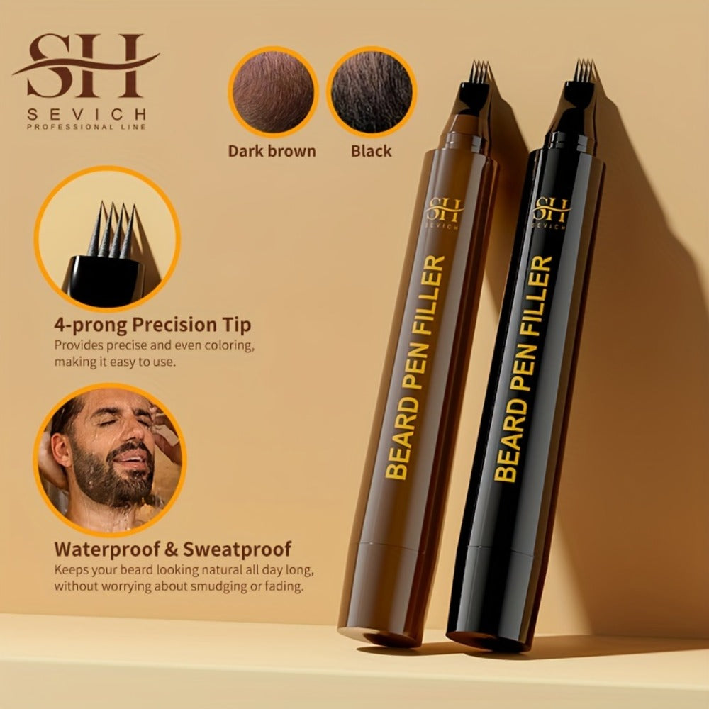 Beard Pen Kit with Hair Brush - Waterproof Long-Lasting Beard Pencil Filler for Fuller Beard | Men's Grooming Tool | Black & Dark Brown | 1pc or 2pcs