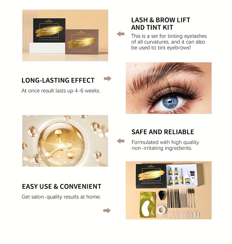 [Lash & Brow Kit] Lakerain Lash And Brow Lift And Tint Kit, Brow Lamination Kit, Eyelash Perm, Salon Or Home Use, Long-Lasting, Easy To Use, Tint Dye Kit, Eyelash And Brow Fuller-Looking