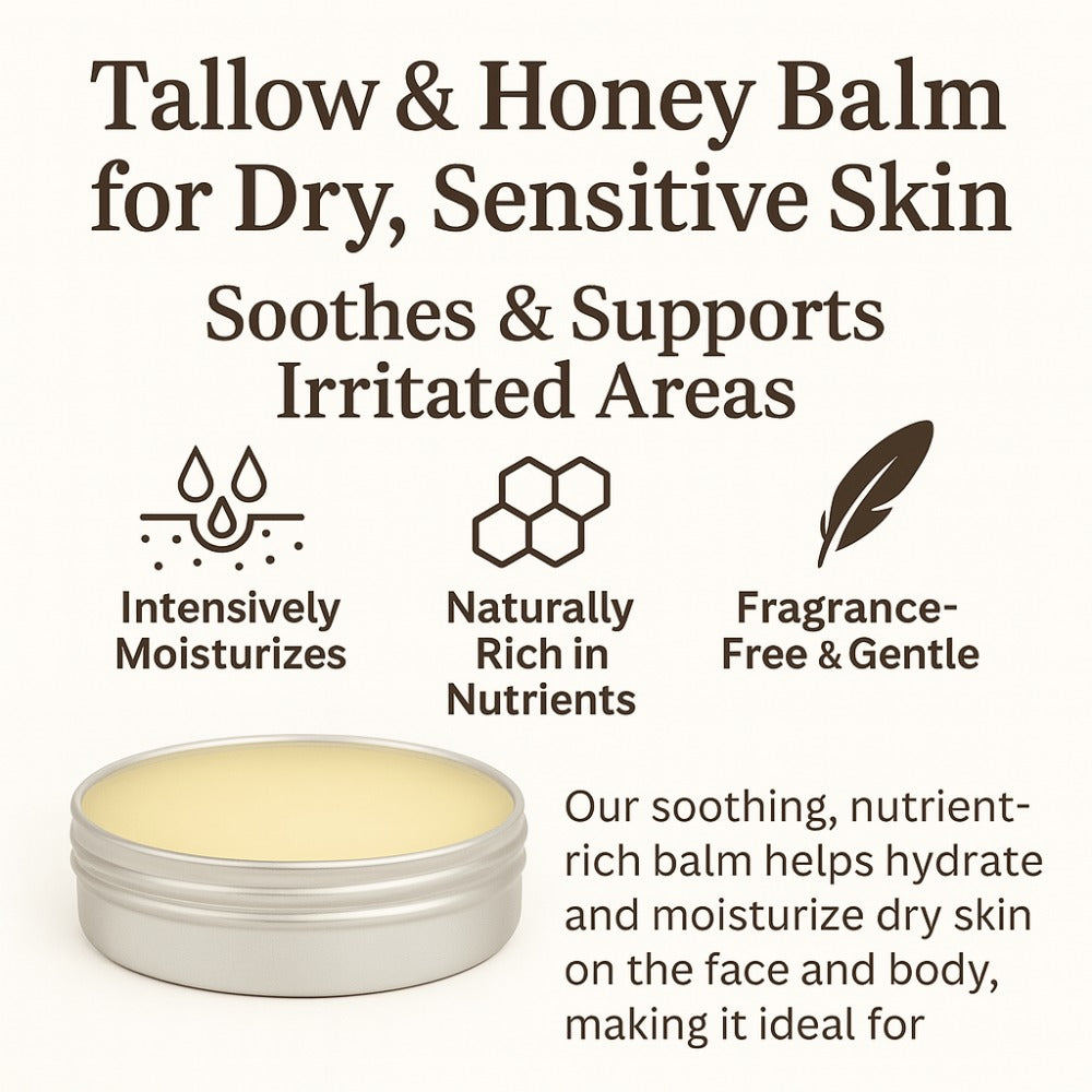 Tallow Balm – Grass-Fed Tallow Moisturizer | 3 Variants: Chamomile, Rose & Honey, or Frankincense Myrrh | Ammoya Naturals